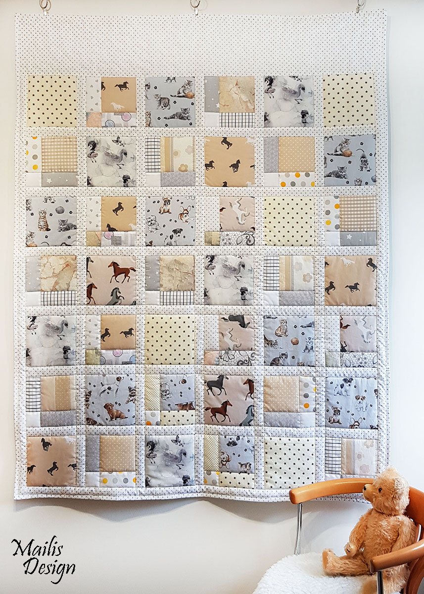 Lapitekk Kassid, koerad, hobused (165 x 125 cm), beež-hall-valge