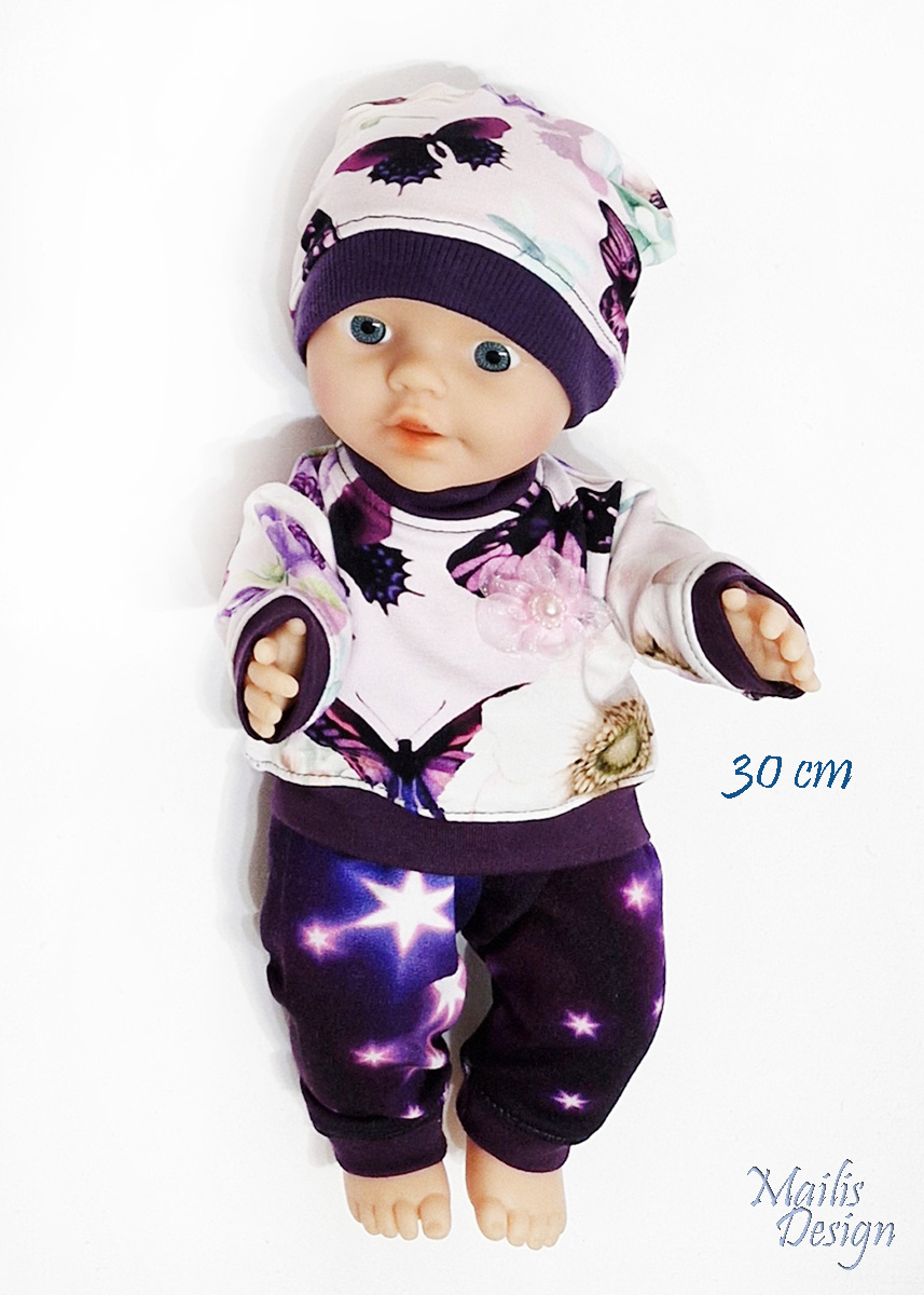 Nukuriided 30 cm nukule, lillad dressid ja müts