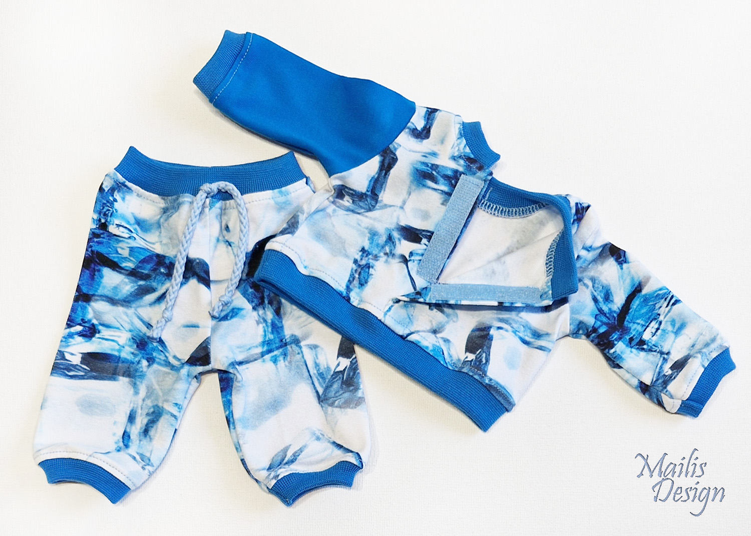 Nukuriided 38 cm nukule, dress, helesinine jää ja pingviinid