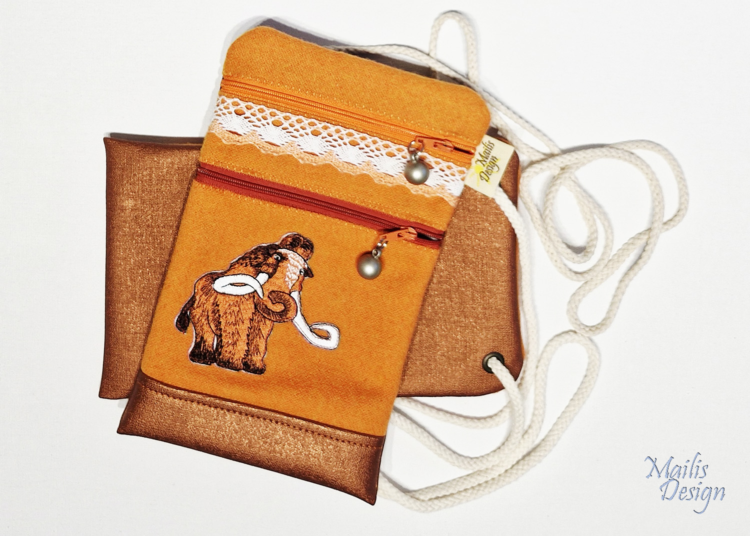 Mobiili- ja rahakott, 2 taskut ja nöör, oranž, mammut