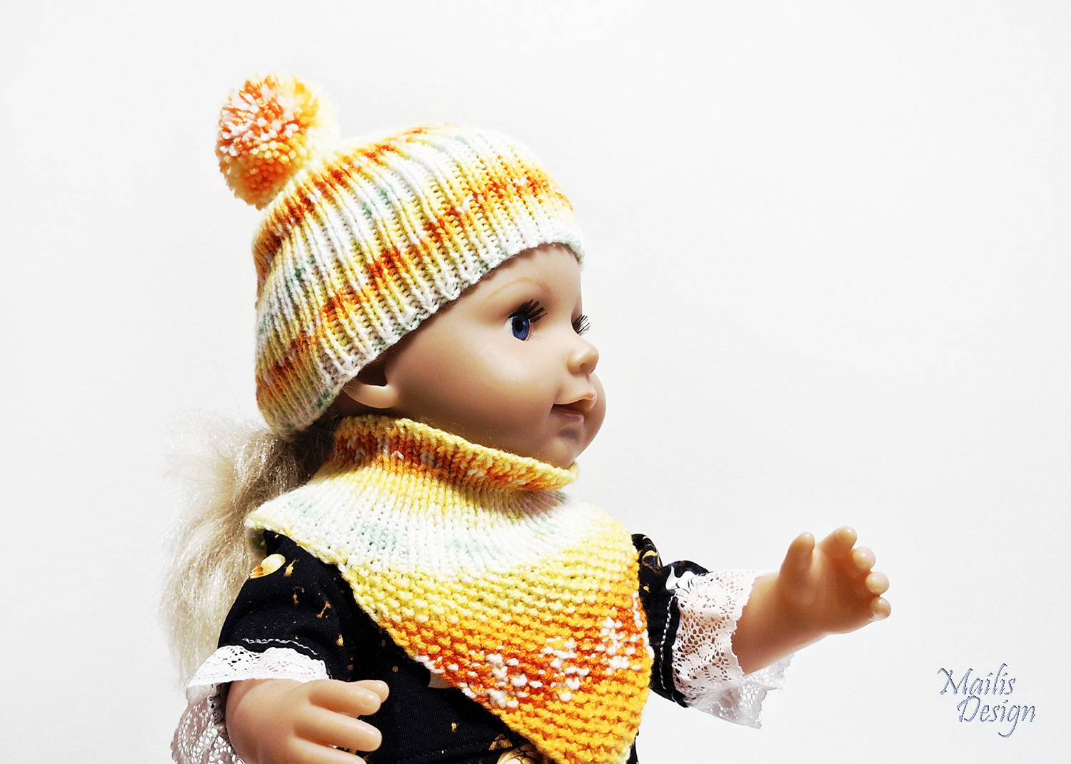 Nuku müts (pü 36cm) ja kaelussall, oranži kirju